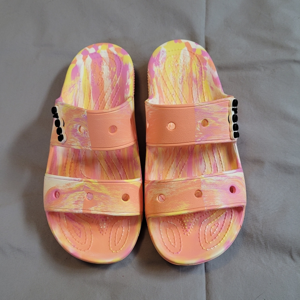 Tie dye croc slides